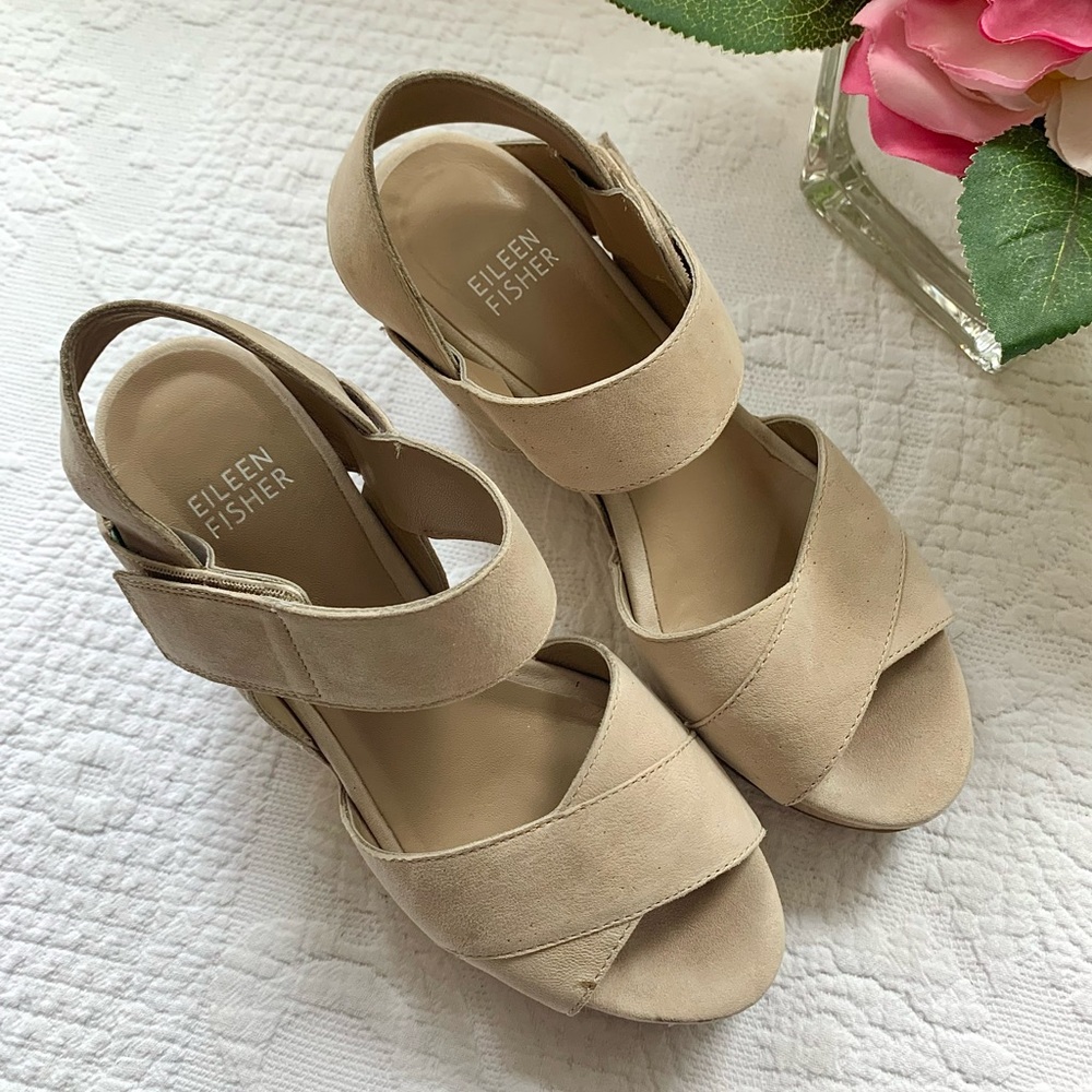 Eileen Fisher Leather Wooden Cut Out Clog Wedge 5 5.5 - Picture 10 of 16
